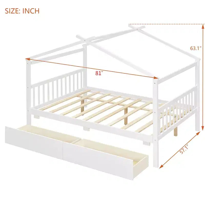 Letto a Casina in Legno con 2 Cassetti Contenitore – Struttura per Letto Montessori Singolo/Matrimoniale