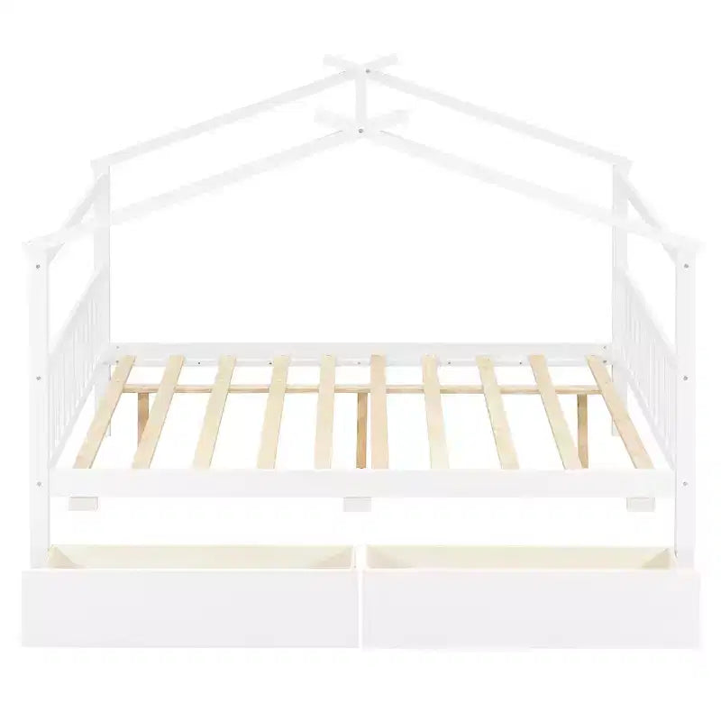 Letto a Casina in Legno con 2 Cassetti Contenitore – Struttura per Letto Montessori Singolo/Matrimoniale