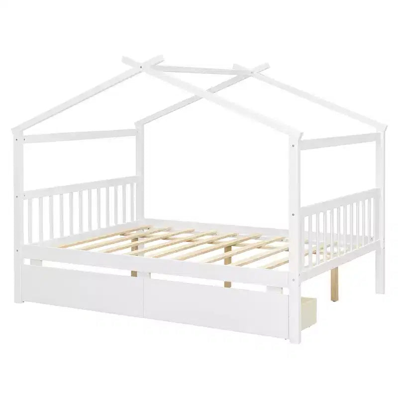 Letto a Casina in Legno con 2 Cassetti Contenitore – Struttura per Letto Montessori Singolo/Matrimoniale