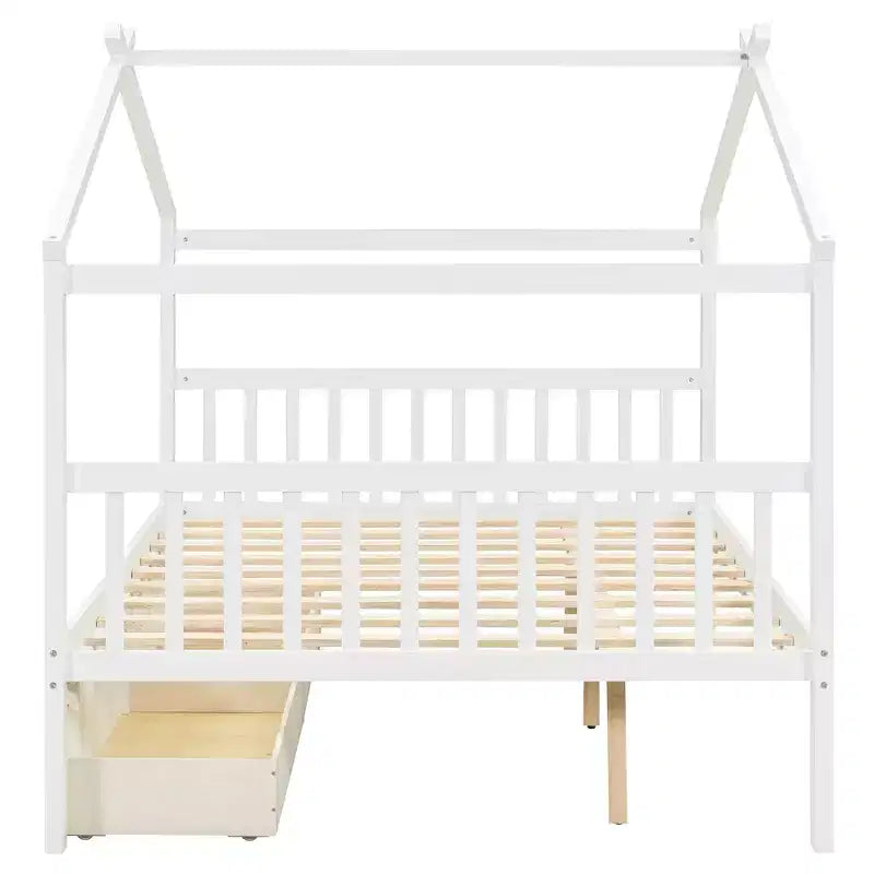 Letto a Casina in Legno con 2 Cassetti Contenitore – Struttura per Letto Montessori Singolo/Matrimoniale