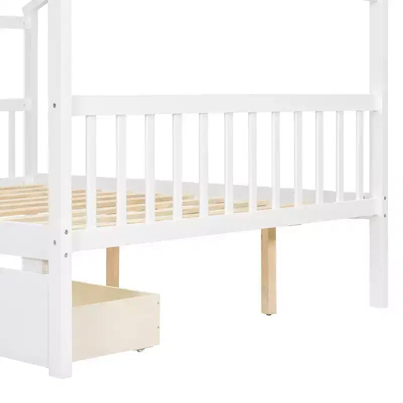 Letto a Casina in Legno con 2 Cassetti Contenitore – Struttura per Letto Montessori Singolo/Matrimoniale
