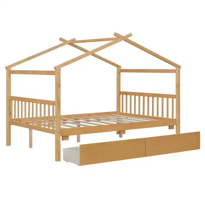 Letto a Casina in Legno con 2 Cassetti Contenitore – Struttura per Letto Montessori Singolo/Matrimoniale