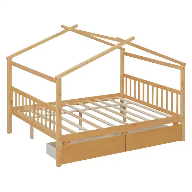 Letto a Casina in Legno con 2 Cassetti Contenitore – Struttura per Letto Montessori Singolo/Matrimoniale