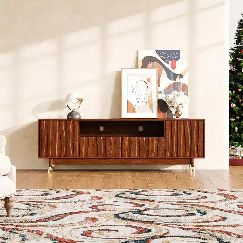Mobile TV marrone noce da 140 cm con cassetto e armadietto, per TV fino a 55"