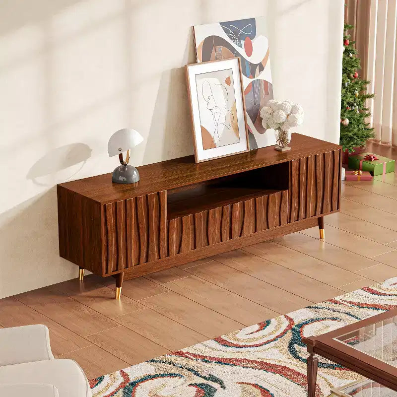 Mobile TV marrone noce da 140 cm con cassetto e armadietto, per TV fino a 55"