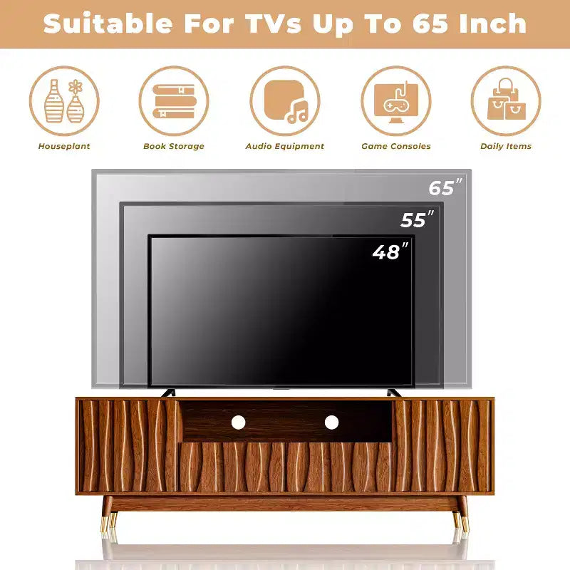 Mobile TV marrone noce da 140 cm con cassetto e armadietto, per TV fino a 55"