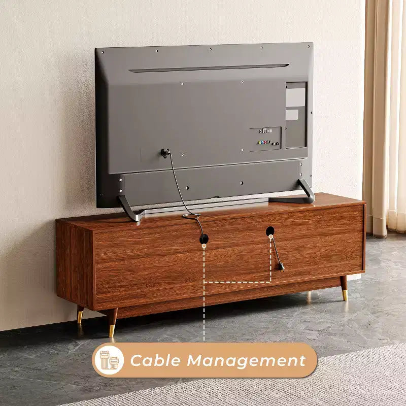 Mobile TV marrone noce da 140 cm con cassetto e armadietto, per TV fino a 55"