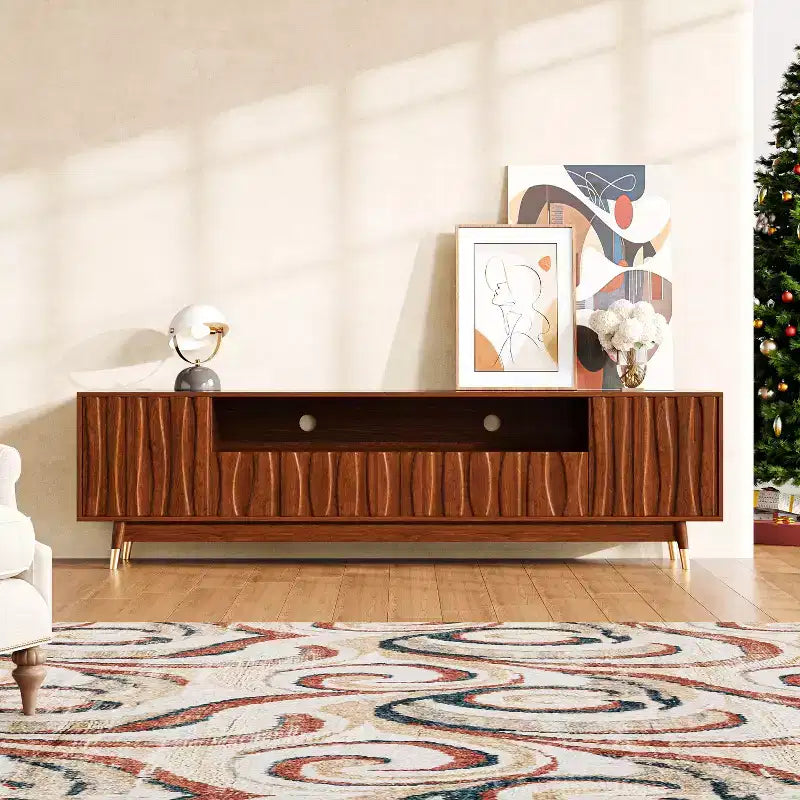 Mobile TV marrone noce da 140 cm con cassetto e armadietto, per TV fino a 55"