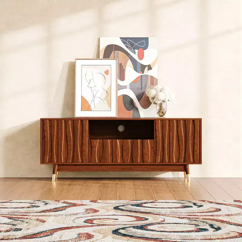 Mobile TV marrone noce da 140 cm con cassetto e armadietto, per TV fino a 55"