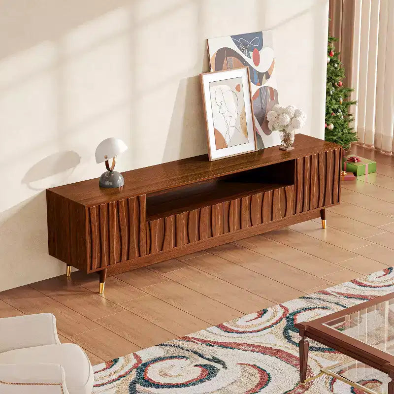 Mobile TV marrone noce da 140 cm con cassetto e armadietto, per TV fino a 55"