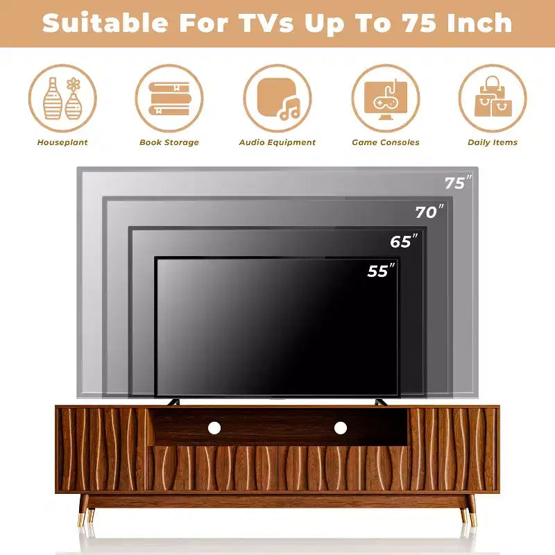 Mobile TV marrone noce da 140 cm con cassetto e armadietto, per TV fino a 55"