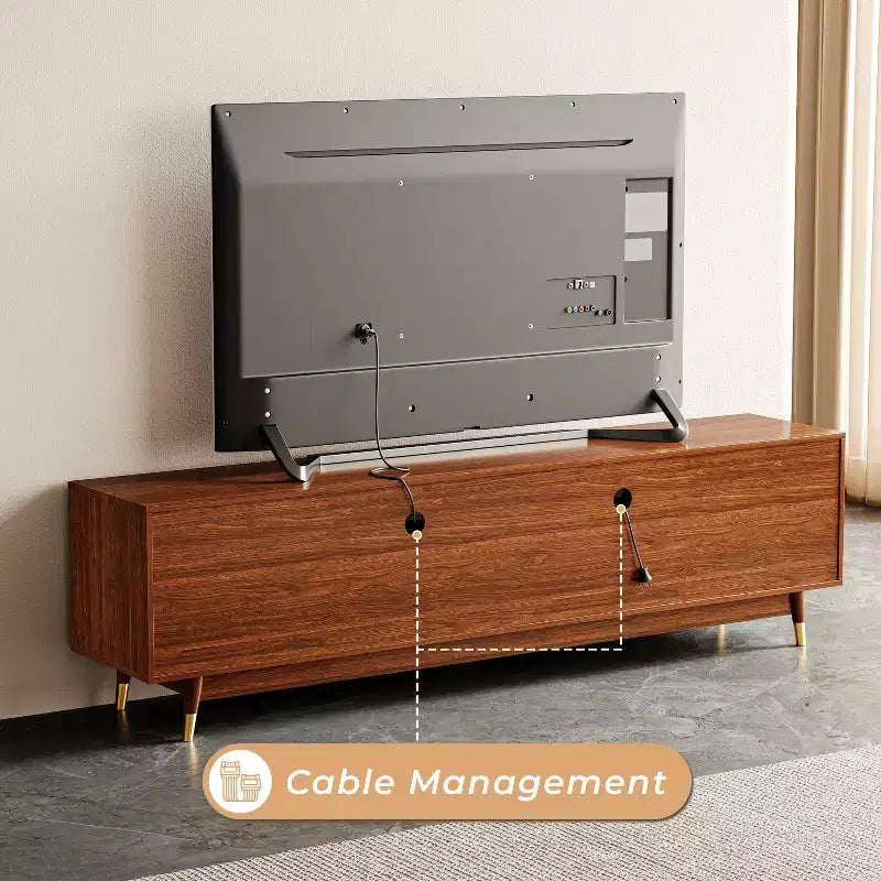 Mobile TV marrone noce da 140 cm con cassetto e armadietto, per TV fino a 55"