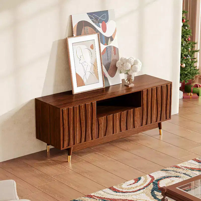 Mobile TV marrone noce da 140 cm con cassetto e armadietto, per TV fino a 55"
