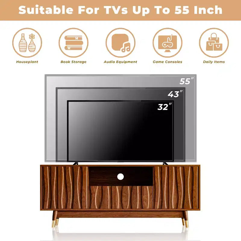 Mobile TV marrone noce da 140 cm con cassetto e armadietto, per TV fino a 55"