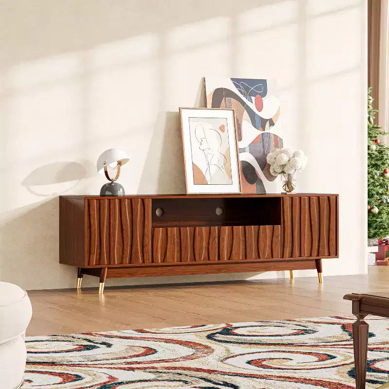 Mobile TV marrone noce da 140 cm con cassetto e armadietto, per TV fino a 55"