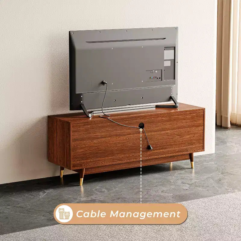 Mobile TV marrone noce da 140 cm con cassetto e armadietto, per TV fino a 55"