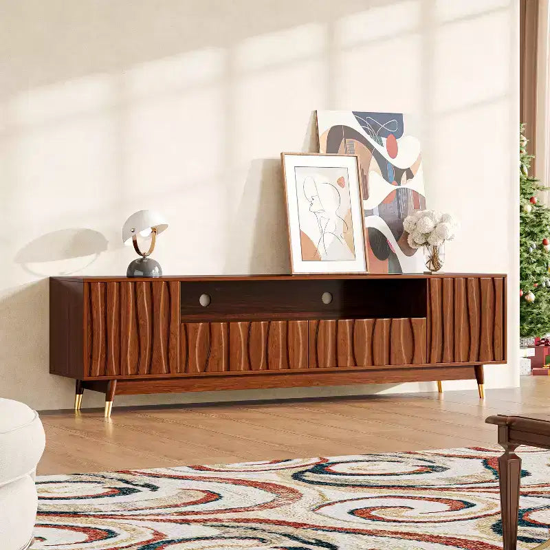 Mobile TV marrone noce da 140 cm con cassetto e armadietto, per TV fino a 55"
