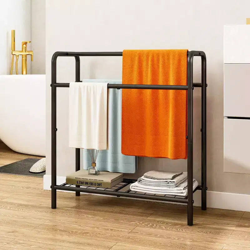 Portasciugamani in Metallo a 3 Livelli Autoportante – Organizzatore da Bagno e Camera da Letto Nero