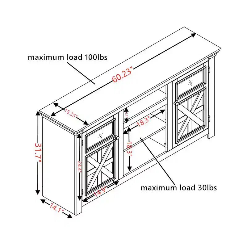 Mobile porta TV da 60" in stile rustico moderno – Centro di intrattenimento bianco con doppia anta scorrevole a granaio