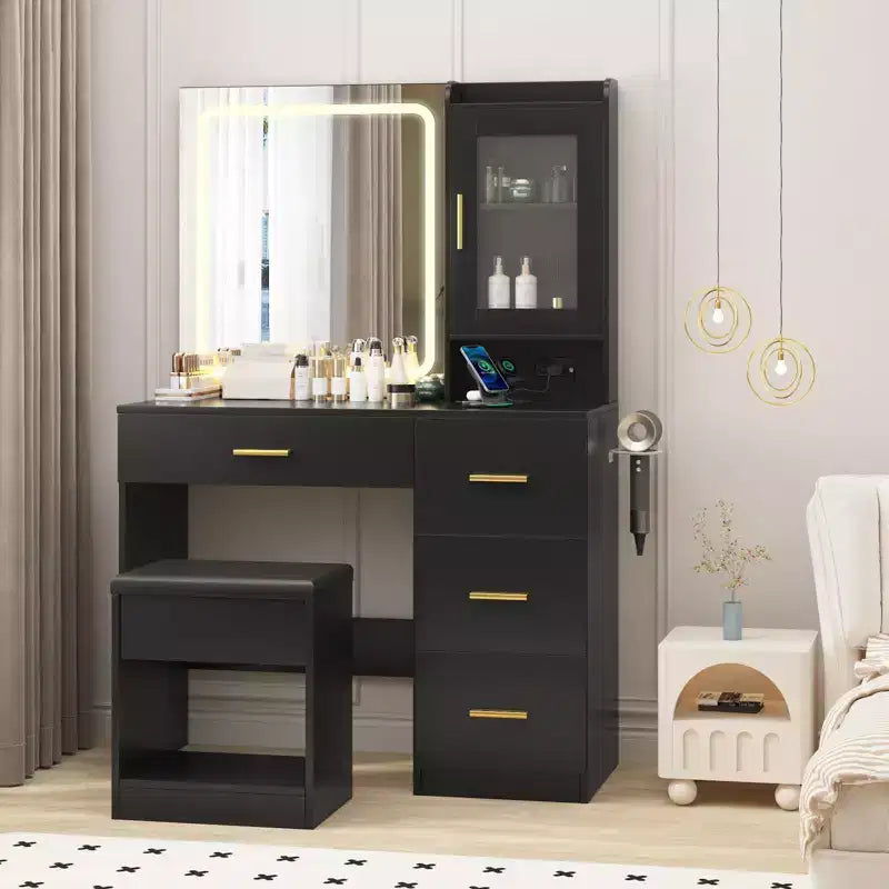 Mobile Bar con portabottiglie – Credenza grigia con portabicchieri e cassetti