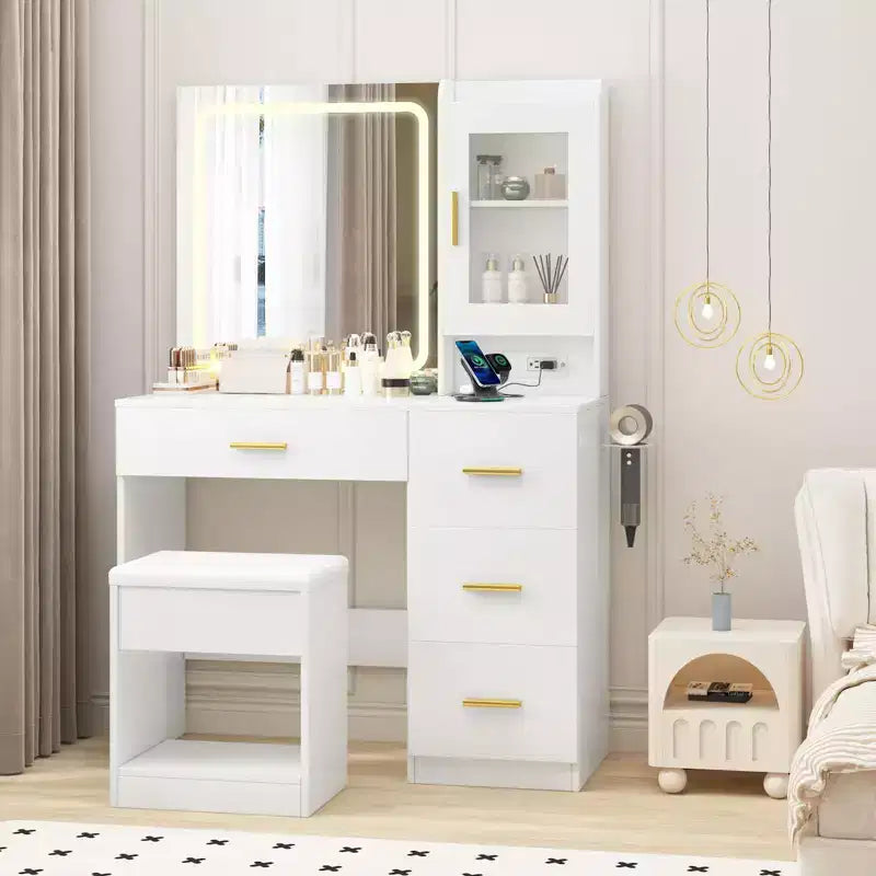 Mobile Bar con portabottiglie – Credenza grigia con portabicchieri e cassetti