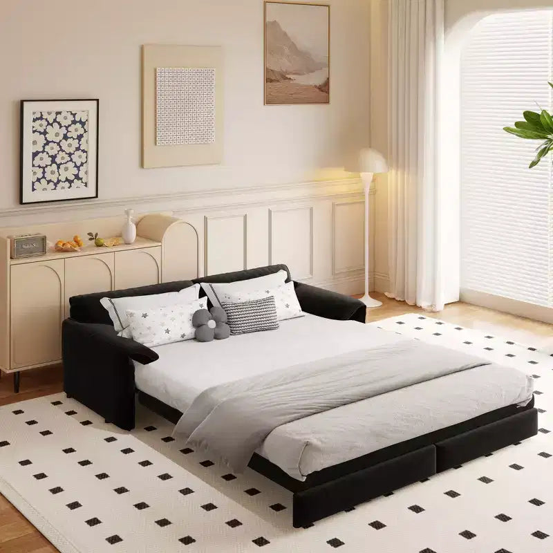 Divano letto matrimoniale Queen in velluto 3 in 1 – Divano convertibile estraibile da 66" con tasche laterali portaoggetti