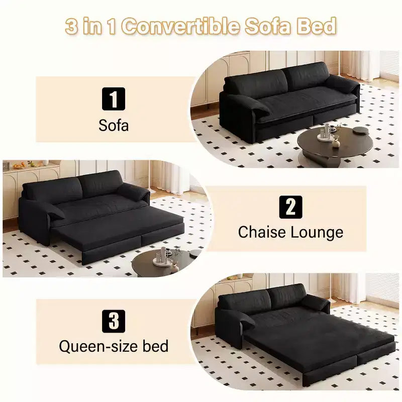Divano letto matrimoniale Queen in velluto 3 in 1 – Divano convertibile estraibile da 66" con tasche laterali portaoggetti