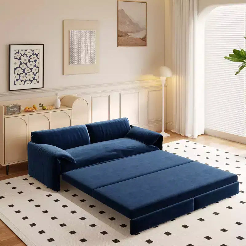 Divano letto matrimoniale Queen in velluto 3 in 1 – Divano convertibile estraibile da 66" con tasche laterali portaoggetti