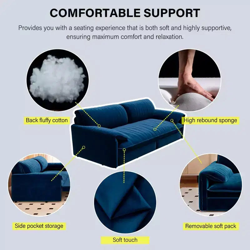 Divano letto matrimoniale Queen in velluto 3 in 1 – Divano convertibile estraibile da 66" con tasche laterali portaoggetti