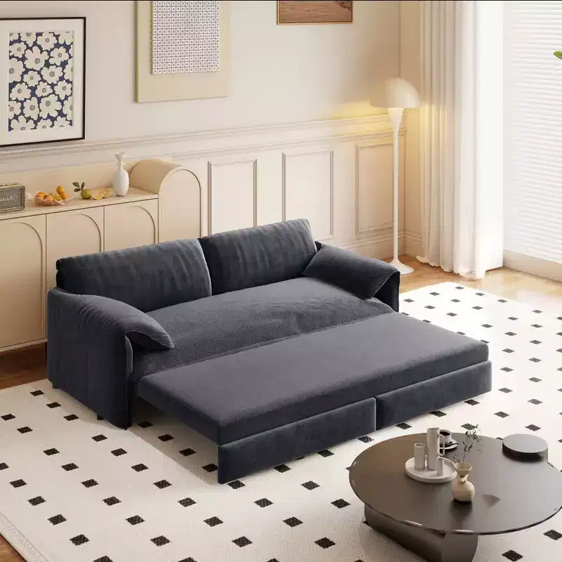 Divano letto matrimoniale Queen in velluto 3 in 1 – Divano convertibile estraibile da 66" con tasche laterali portaoggetti