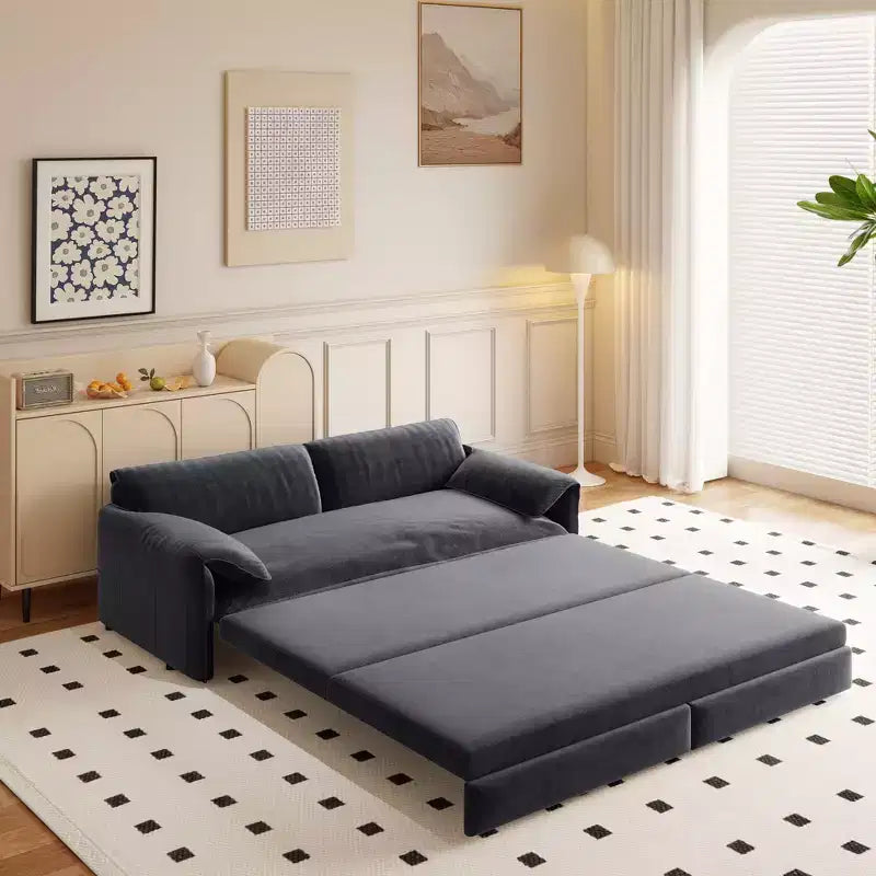 Divano letto matrimoniale Queen in velluto 3 in 1 – Divano convertibile estraibile da 66" con tasche laterali portaoggetti