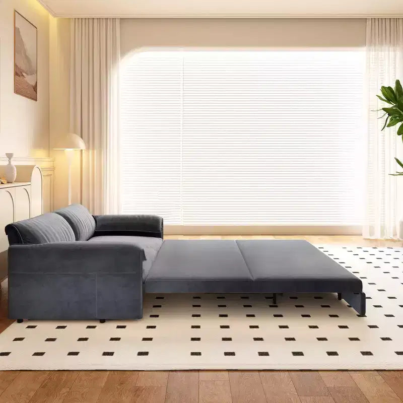 Divano letto matrimoniale Queen in velluto 3 in 1 – Divano convertibile estraibile da 66" con tasche laterali portaoggetti