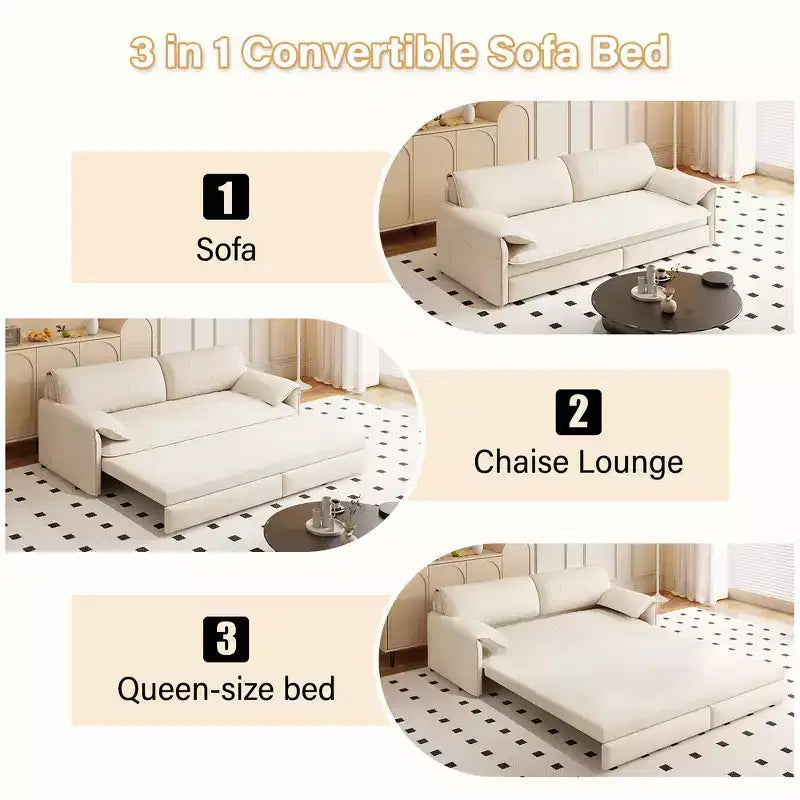 Divano letto matrimoniale Queen in velluto 3 in 1 – Divano convertibile estraibile da 66" con tasche laterali portaoggetti