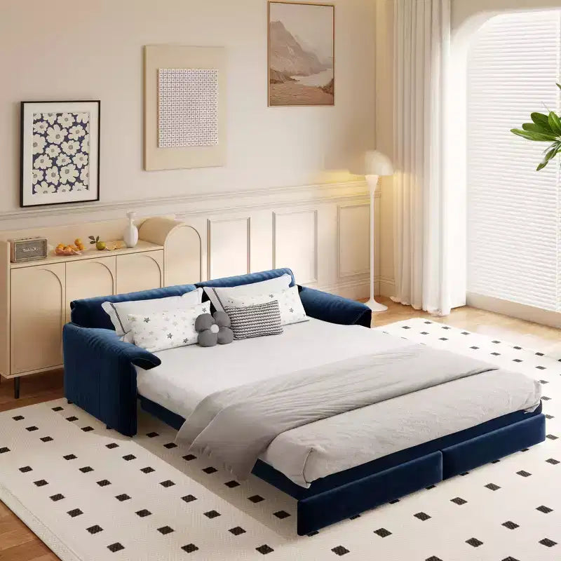 Divano letto matrimoniale Queen in velluto 3 in 1 – Divano convertibile estraibile da 66" con tasche laterali portaoggetti