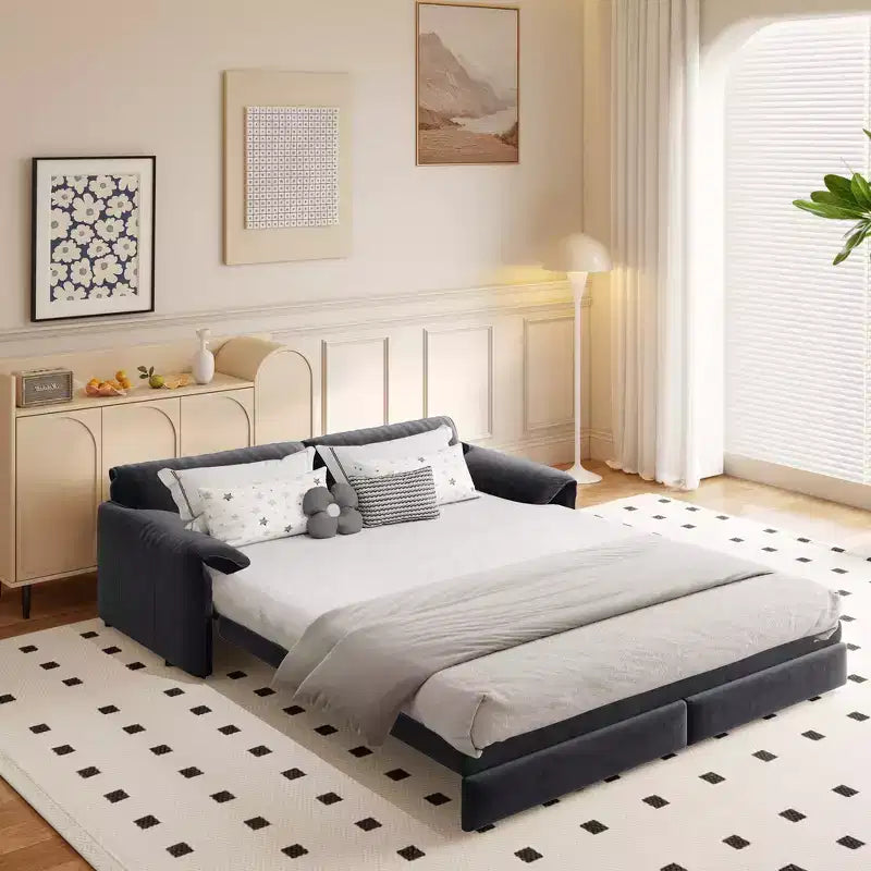 Divano letto matrimoniale Queen in velluto 3 in 1 – Divano convertibile estraibile da 66" con tasche laterali portaoggetti