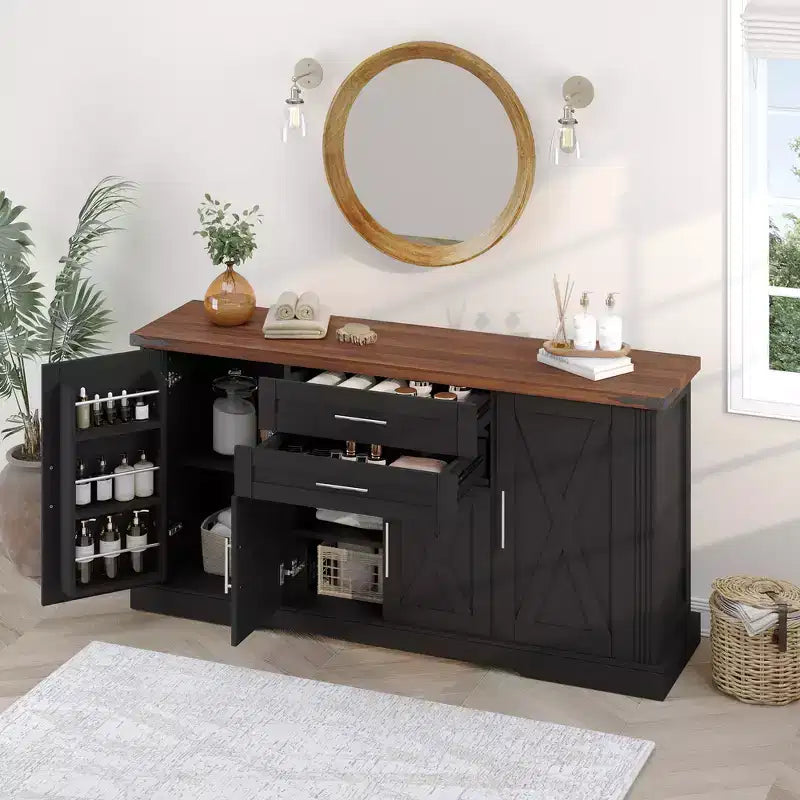 Mobiletto da fattoria da 160 cm con porta a battente – Nero o Bianco