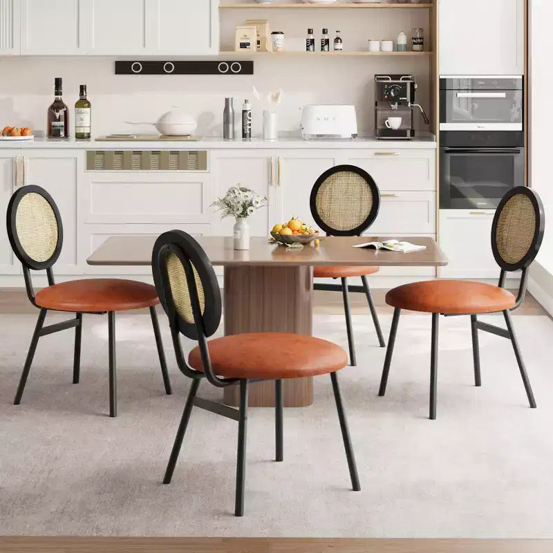 Sedie da pranzo moderne imbottite con schienale in rattan naturale – Set da 2 o 4