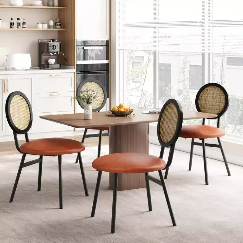 Sedie da pranzo moderne imbottite con schienale in rattan naturale – Set da 2 o 4
