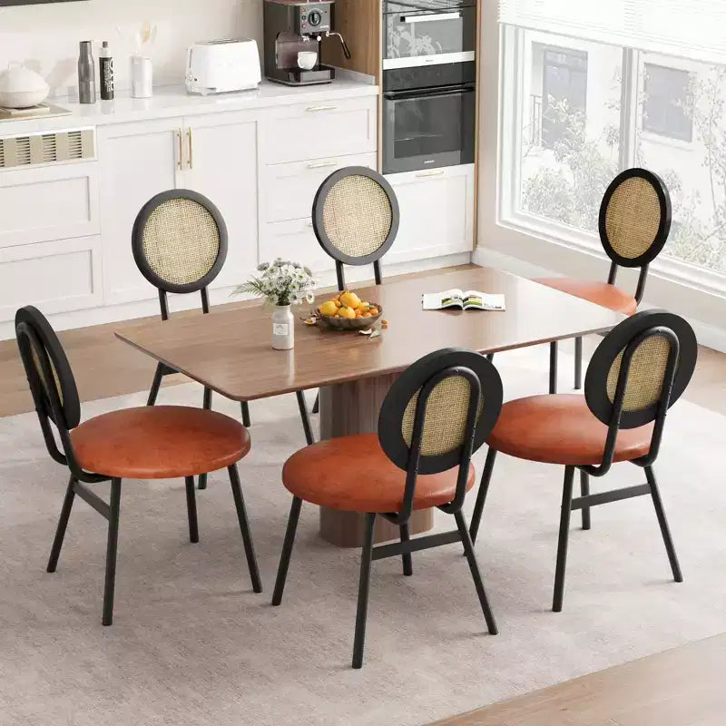 Sedie da pranzo moderne imbottite con schienale in rattan naturale – Set da 2 o 4