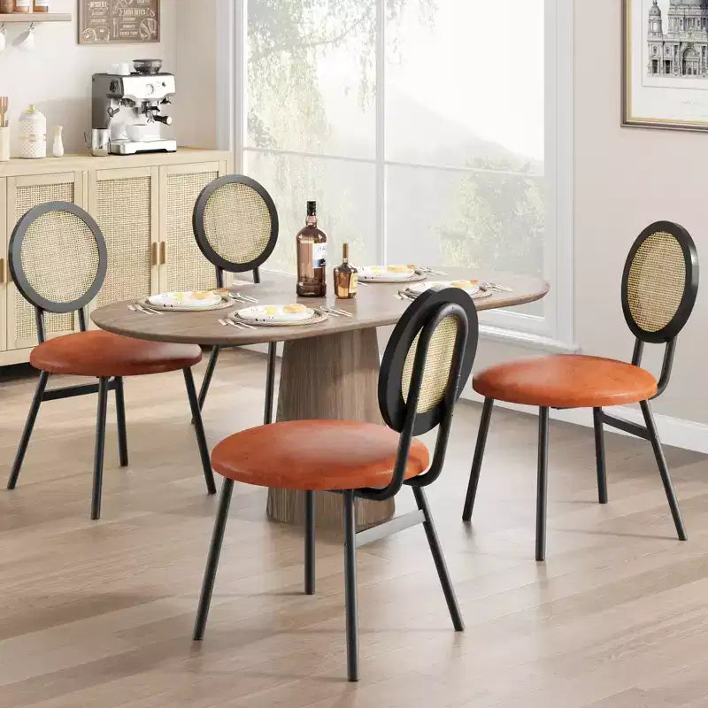Sedie da pranzo moderne imbottite con schienale in rattan naturale – Set da 2 o 4