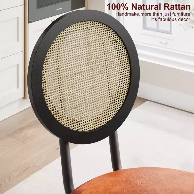Sedie da pranzo moderne imbottite con schienale in rattan naturale – Set da 2 o 4
