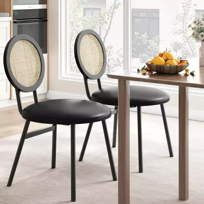 Sedie da pranzo moderne imbottite con schienale in rattan naturale – Set da 2 o 4