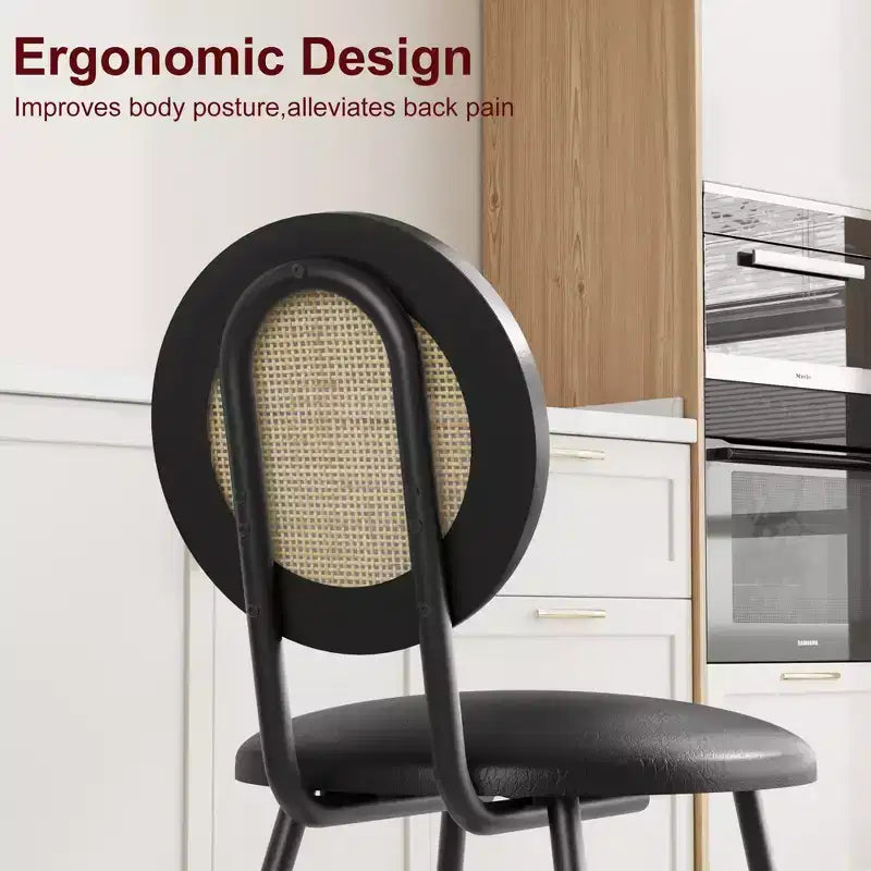 Sedie da pranzo moderne imbottite con schienale in rattan naturale – Set da 2 o 4