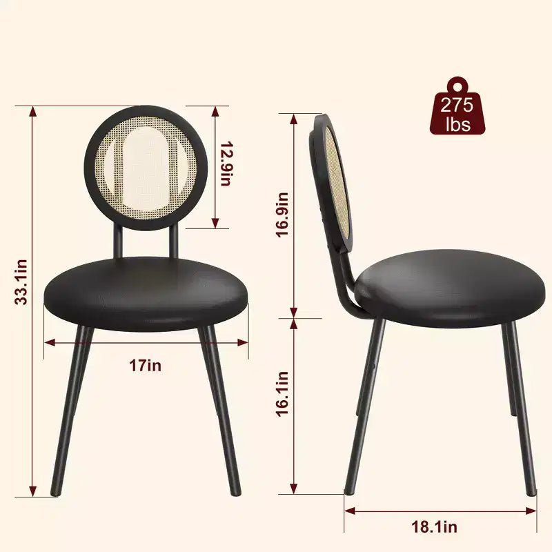Sedie da pranzo moderne imbottite con schienale in rattan naturale – Set da 2 o 4