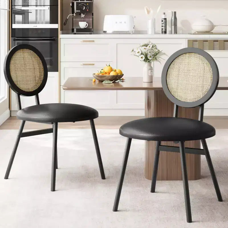Sedie da pranzo moderne imbottite con schienale in rattan naturale – Set da 2 o 4