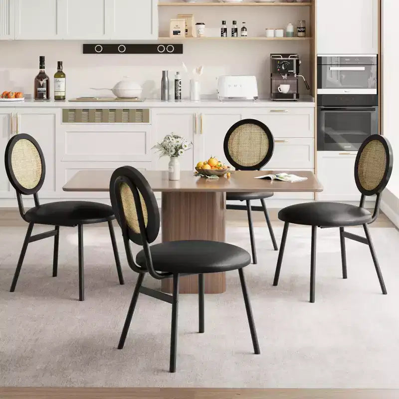 Sedie da pranzo moderne imbottite con schienale in rattan naturale – Set da 2 o 4