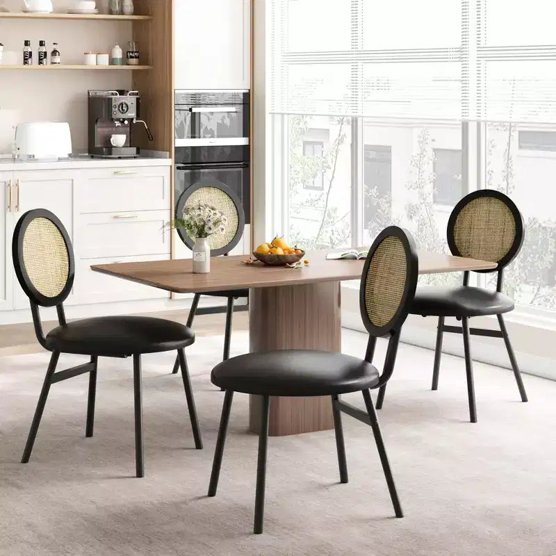 Sedie da pranzo moderne imbottite con schienale in rattan naturale – Set da 2 o 4