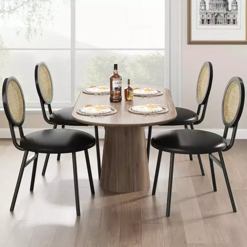 Sedie da pranzo moderne imbottite con schienale in rattan naturale – Set da 2 o 4