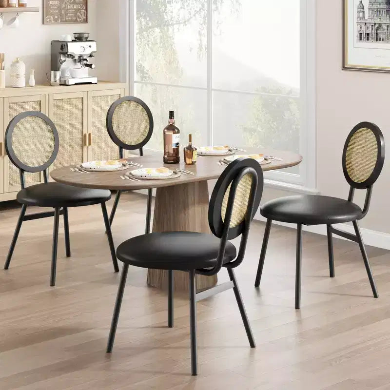 Sedie da pranzo moderne imbottite con schienale in rattan naturale – Set da 2 o 4