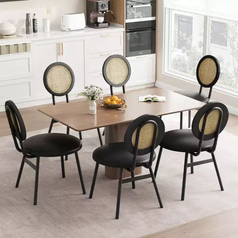 Sedie da pranzo moderne imbottite con schienale in rattan naturale – Set da 2 o 4